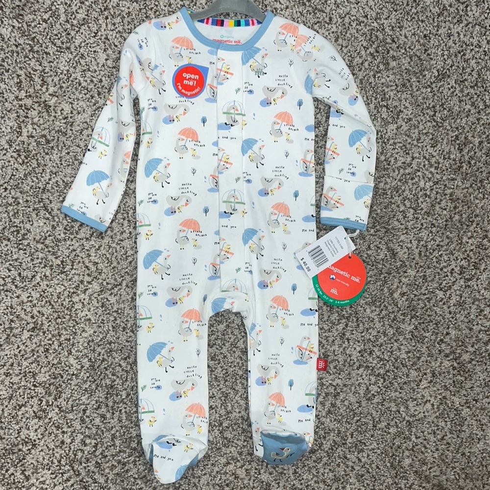 NWT Magnetic Me little duckling organic cotton magnetic footie - size 3-6 mths